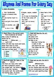 English Worksheet: Rhymes and poems for every day