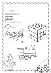 English Worksheet: Toys Read and Color