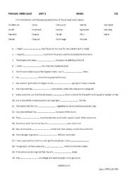 English Worksheet: Impact 11 Vocabulary Quiz Phrasal Verbs Unit 3
