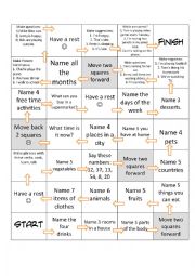 English Worksheet: Tense and Vocabulary Revision Board Game