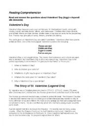 English Worksheet: Comprehension_St.Valentines Day