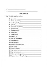 English Worksheet: Daily Routines