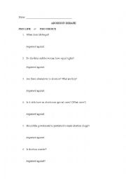 English Worksheet: Abortion Debate