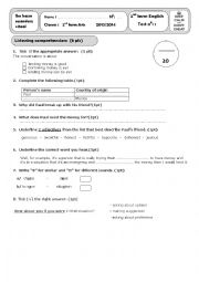 English Worksheet: 2nd form test