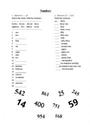 English Worksheet: Numbers 1 - 1000