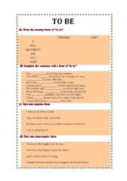 English Worksheet: To be verb. Present and Past