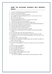 English Worksheet: REPORTED SPEECH: statements, questions and commands