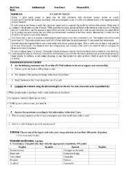 English Worksheet: Reading, Grammar and vocabulary test. Lower intermediate.