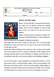 English Worksheet: Beauty and body image - 9th form test, Version B