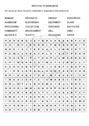 English Worksheet: RECYCLE WORDSEARCH