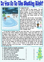 English Worksheet: Do you go to the skating rink?