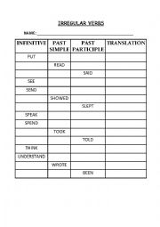 English Worksheet: IRREGULAR VERBS TEST PART 2