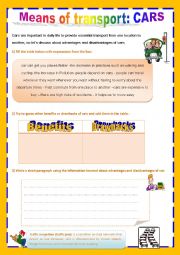 English Worksheet: cars: benefits and drawbacks