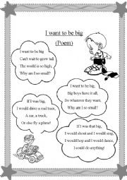 English Worksheet: I want to be big