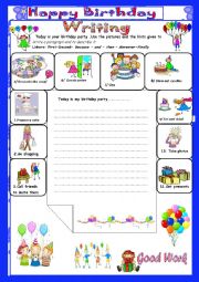 English Worksheet: A birthday Party: Writing: (End Term 2 Test7th form)