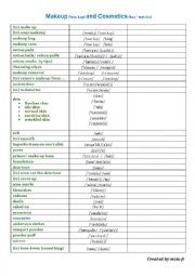 English Worksheet: Make up and Cosmetics