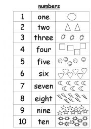 numbers worksheet