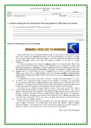 English Worksheet: 10th Form Written Test - A World of many languages