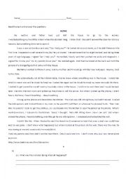 English Worksheet: short story reading comprehension
