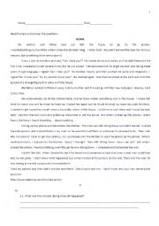 English Worksheet: short story reading comprehension