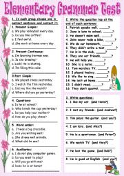 English Worksheet: Elementary Grammar Test