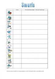 English Worksheet: Smurfs