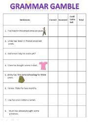 English Worksheet: Grammar Gamble - Present Perfect