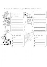 English Worksheet: describe the animals and body parts