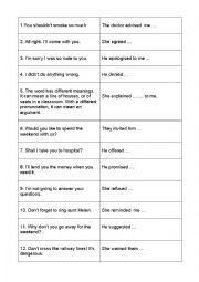 English Worksheet: Reporting verbs