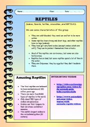 English Worksheet: Reading comprehension. Reptiles.