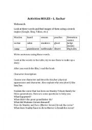 English Worksheet: Holes- L.Sachar Activities