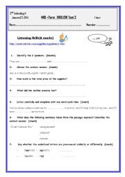 English Worksheet: Mid - term test 2 Second form secondary