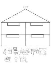 English Worksheet: My house, cut and paste / listen and colour