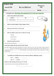 English Worksheet:  Mid - term - test 2 fourth form