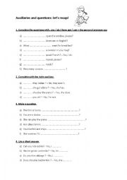 English Worksheet: Auxiliaries and questions worksheet for English learners