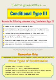 Conditional Type 3:  the rule + Wonderful Practice + the answer key 