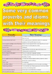 English Worksheet: Very common proverbs and sayings with their meanings! So practical as warm-up speaking activity (and oral discussions)