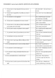 English Worksheet: HAVE TO HAD TO Match Questions Answers ACTIVITY