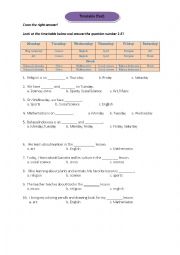 English Worksheet: Timetable