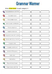 English Worksheet: Grammar Warmer