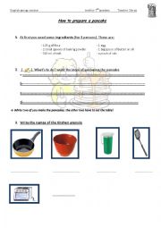 English Worksheet: test on how to make a pancake 