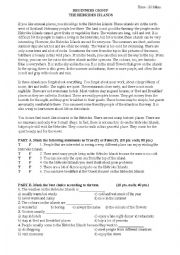 English Worksheet: Reading Quiz [with key]