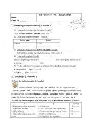 English Worksheet: Mid-Term Test N2 For 7th Form