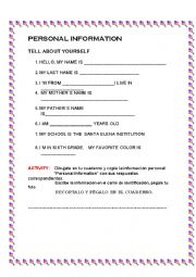 English Worksheet: PERSONAL INFORMATION