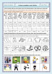 English Worksheet: Colours,numbers and clothes