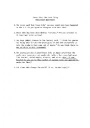 English Worksheet: Steve Jobs Discussion Questions