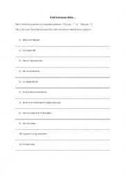 English Worksheet: Find someone who/forming questions with 