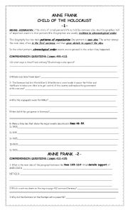 English Worksheet: ANNE FRANK The child of Holocaust