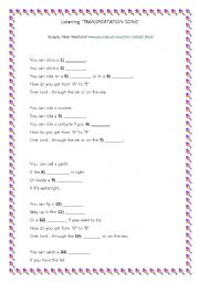 English Worksheet: Listening Transportation Song