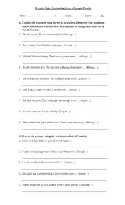 English Worksheet: Contrasting Ideas (Linkers of contrast)  Although/ Despite